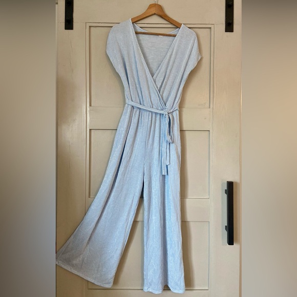 Light Blue Striped Jumpsuit - Picture 1 of 2